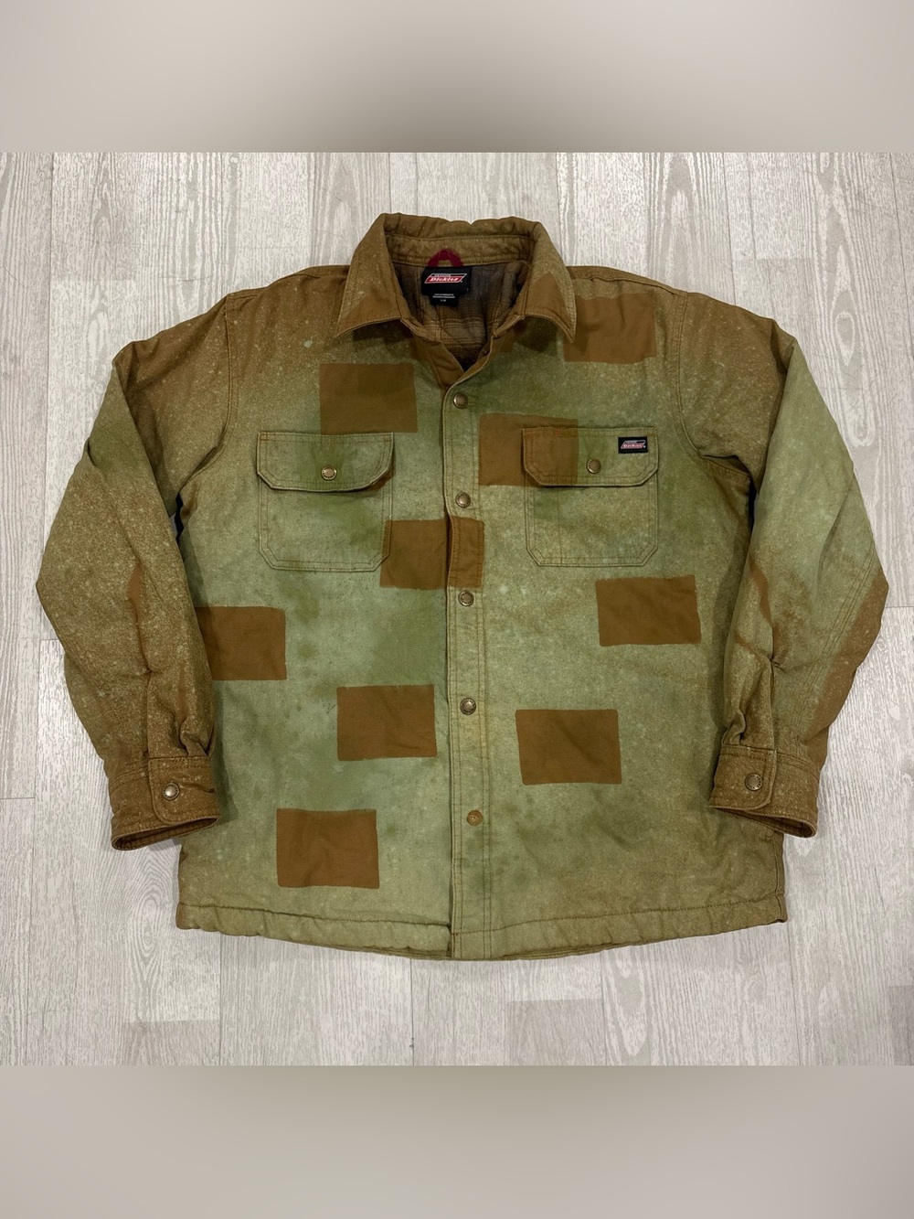 Genuine Dickies Brown Quilted-Lined Canvas Patchwork Work Shirt Jacket